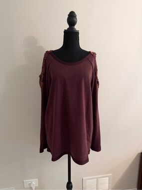 ODDY Wine Off-Shoulder Knit Sweater